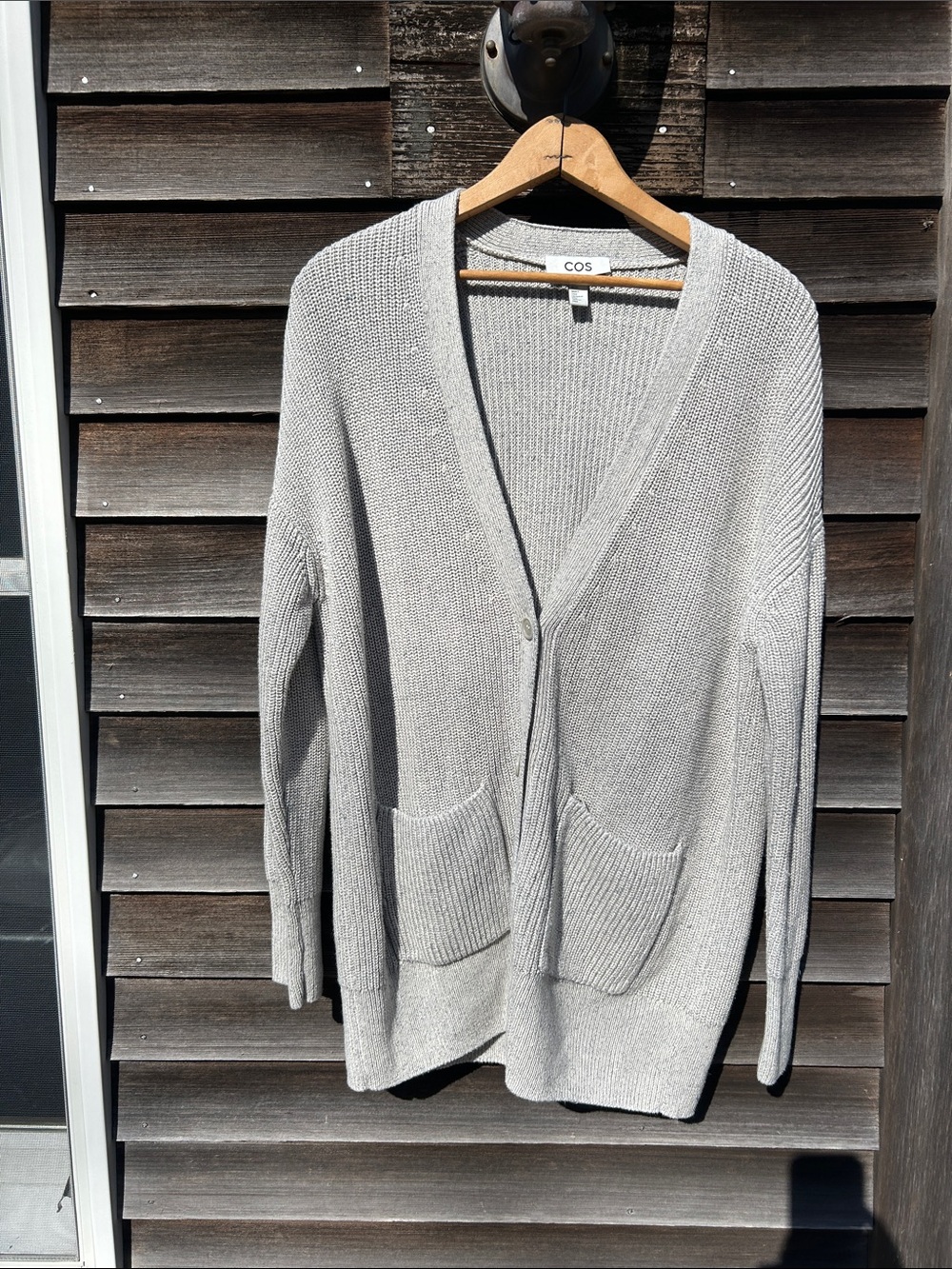 COS Gray Open V-Neck Knit Cardigan with Pockets